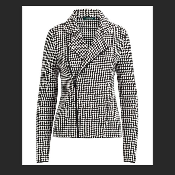 Lauren Ralph Lauren Houndstooth Moto Jacket NWT Women’s Small - Picture 1 of 3